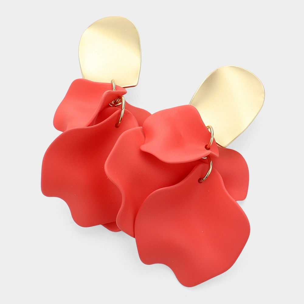 Coral Petal Link Dangle Earrings 3 Inch Tear Drop Down Cluster Colorful Jewelry